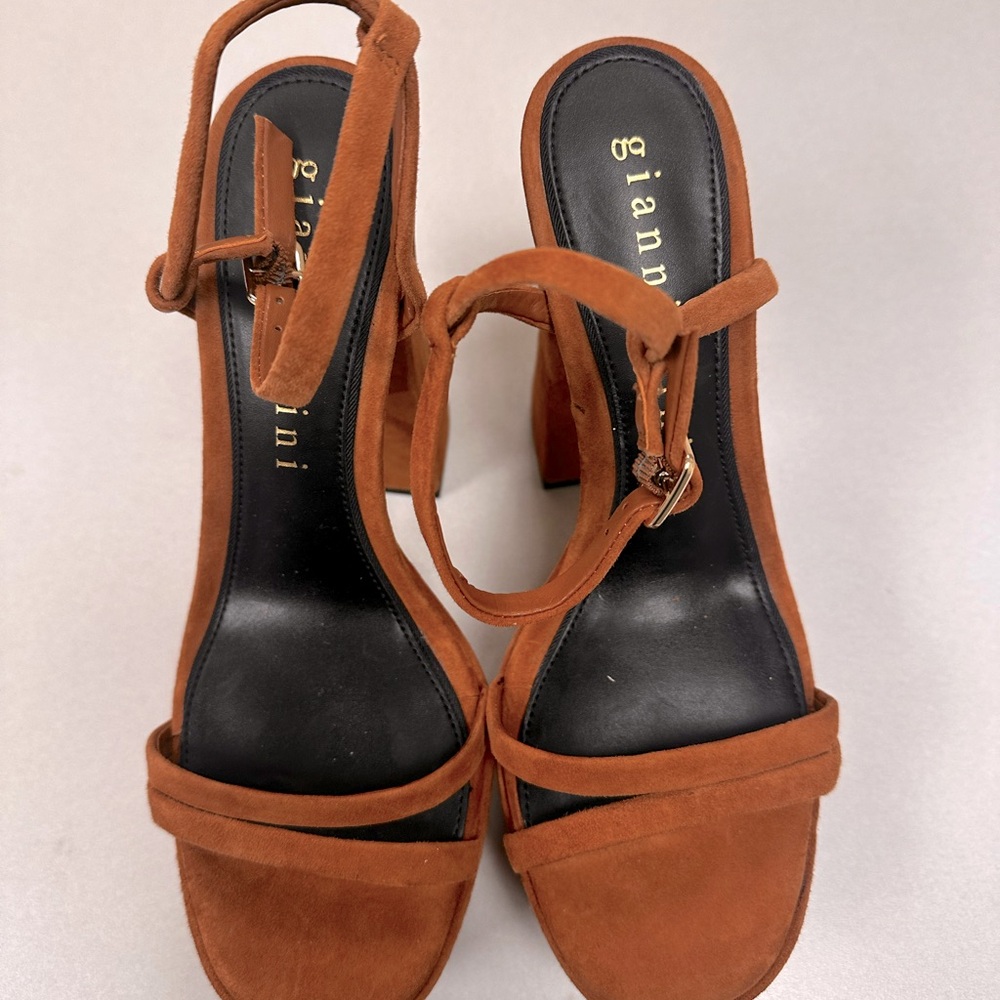 Gianni bini Babel Brown Suede Strappy Platform Dress Sandals Sz 8.5M NWOB